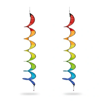 Afbeelding van windspinner set van 2 130 x 20 cm regenboog windspiraal hangend tuin en balkon