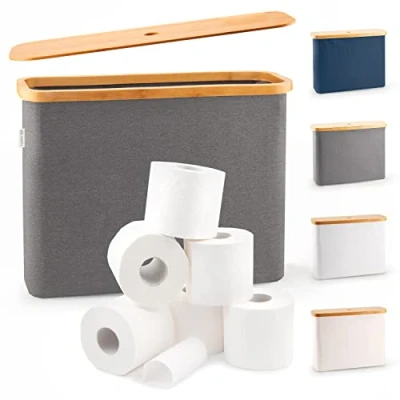Afbeelding van Lonbet Grey Toilet Paper Storage Stand 12 rollen met deksel