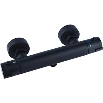 Afbeelding van Cornat Douche thermostaatkraan &quot;Noir&quot; Black Edition Mat zwart messing lichaam Temperatuurkeuzegreep &amp; warmwaterblokkering/Douchekraan voor opbouwmontage/Douchethermostaat / NERS3