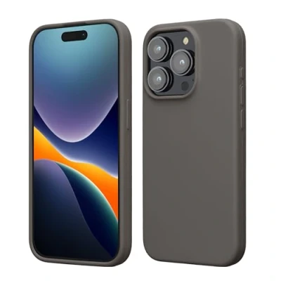 Afbeelding van kwmobile telefoonhoesje geschikt voor iPhone 15 Pro Max Hoesje met siliconen coating Smartphone case in steengrijs