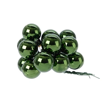 Afbeelding van Kaemingk Kerstballen op draad glas 2,5 cm x 12 stuks spiegelbessen glanzend donkergroen dennengroen