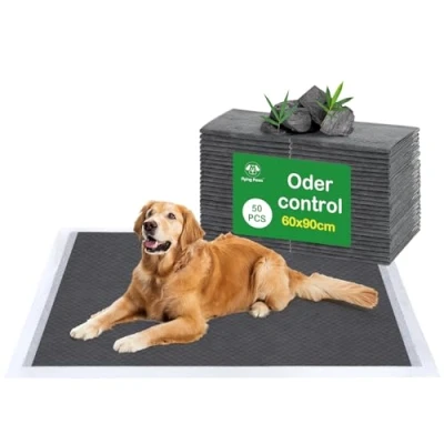 Afbeelding van Flying Paws Puppy Pads 50 Pack, 60 x 90 cm Super Absorberende Huisdier Hond Trainingspads Lekvrije Pee Pad met Houtskool Geurcontrole, Ideaal voor Grotere Huisdieren Vloerbescherming Toilet Plas Mat