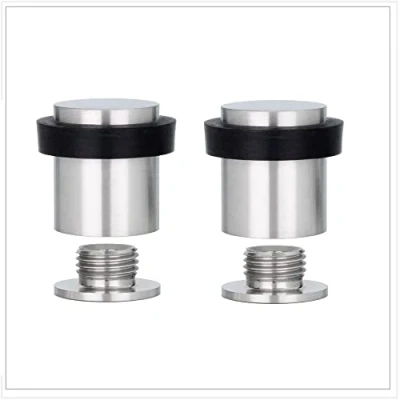 Afbeelding van EVI Herrajes Verpakking met 2 deurstoppers 25 x 27 mm schroefbasis zwart rubber roestvrij staal mat inclusief schroef + bevestigingspluggen Mod. 040811CBAM