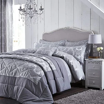 Afbeelding van Catherine Lansfield Damast jacquard, zilverkleurig, polyester, zilver, kingsize dekbed