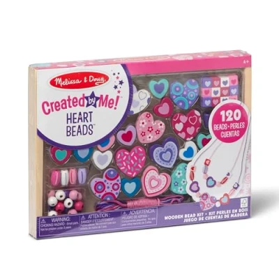 Afbeelding van Melissa &amp; Doug Gemaakt door mij! Houten kralenset met hartkralen, 120+ kralen en 5 koorden voor het maken van sieraden