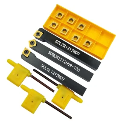 Afbeelding van ASZLBYM 1/2 inch draaibeitel 12 mm SCLCR1212H09+SCLCL1212H09+SCMCN1212H09 CNC draaibank exccircle draaigereedschapshouder set, en 10 stuks CCMT09T304 / CCMT32.51 Indexeerbaar hardmetalen
