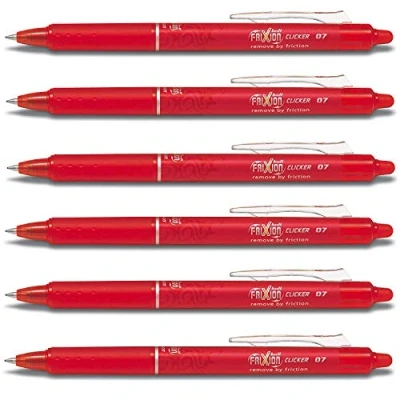 Afbeelding van Pilot Frixion Clicker rood met uitwisbare balpen, fijne punt, 0,7 mm punt 0,35 lijnbreedte Blrt Fr7 (6 stuks)
