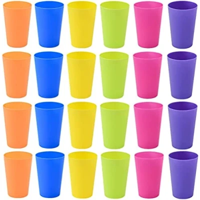 Afbeelding van KAHEIGN 24 delige herbruikbare plastic bekers, 250 ml duurzame drinkbekers voor kinderen, bekers de keuken, buitenfeesten, picknicks, barbecues, reizen (6 felle kleuren)