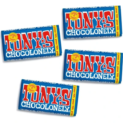 Afbeelding van Tony&#039;s Chocolonely Puur Chocolade Reep 4 x 180 gram Vegan Chocola