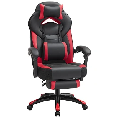 Afbeelding van SONGMICS Gaming Chair, bureaustoel met voetsteun, bureaustoel, ergonomische vormgeving, verstelbare hoofdsteun, lendensteun, tot 150 kg belasting, grijs zwart OBG77BG