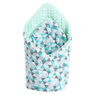 Afbeelding van Medi Partners Minky Inslagdeken, steekkussen, 100% katoen, 75 x cm, slaapzak, dubbelzijdig zacht, multifunctioneel anti allergisch voor baby&#039;s (mint driehoeken mint minky)