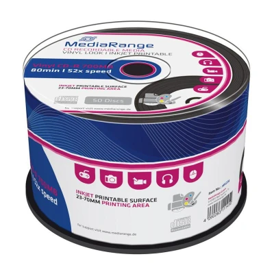 Afbeelding van CD R 80 Min/700 MB MEDIARANGE VINYL LOOK bedrukbaar Cakebox 50 Stuks Black Diamond Dye