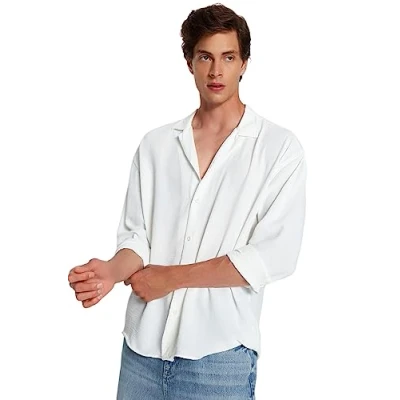 Afbeelding van Trendyol Wit Oversized Fit Zomeroverhemd Met Open Kraag En Linnenlook Tmnss23Go00053