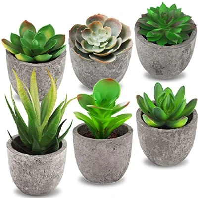 Afbeelding van Frasheng 6 stuks kunstvetplanten met potten, kunstplanten buiten, kunstplanten, potplanten, mini kunststof, nep groene planten, voor tafeldecoratie, huis, balkon
