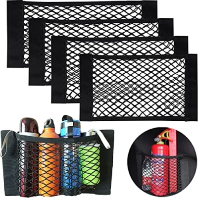 Afbeelding van Yueser Auto Opbergnet, 4 Pack Netto Mesh Cargo Net Elastische String Boot Tas Kofferbak Opbergnet Opbergzakken Achterkoffer Seat Organizer Zakken (4