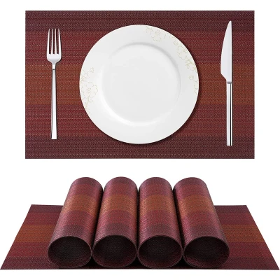 Afbeelding van Placemat set, antislip, afwasbaar pvc en hittebestendig, placemats voor thuis of restaurant, de eettafel (bruin/zilver)