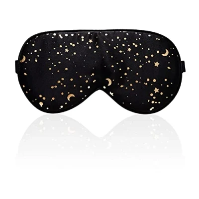 Afbeelding van townssilk 100% zijden slaapmasker met verstelbare riem, comfortabel en superzacht oogmasker ultieme slaaphulp, blindford Golden Moon