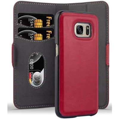 Afbeelding van Cadorabo Hoesje geschikt voor Samsung Galaxy S7 in GRANAATAPPEL ROOD Beschermhoes 2 1 design met standfunctie en kaartvak Book Case Cover Etui