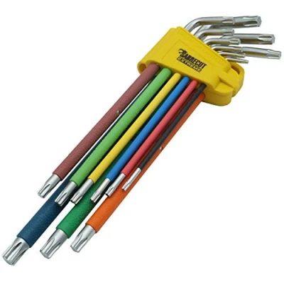 Afbeelding van 9 delige SabreCut SCTX009S Soft Grip Extra lange torx sleutelset met kleurcodering maten T10 T50