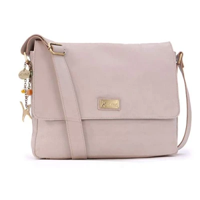Afbeelding van Catwalk Collection Handbags Dames Grote Distressed Leren Messenger/Koerierstas Cross Body Organiser Werk Tas Laptop/Tablet SABINE L Latte