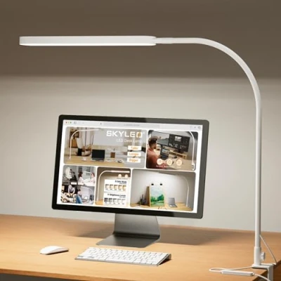 Afbeelding van SKYLEO Desk Lamp 85cm LED Bureaulamp 5 Kleurenmodi X 11 Helderheidsniveaus 1300LM Timmer en Geheugenfunctie 12W Clip on Light Wit