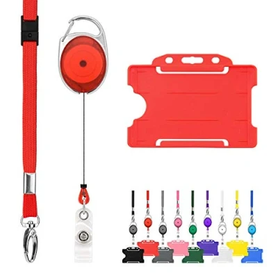 Afbeelding van CKB ltd oprolbare kaarthouder inclusief kaarthouder, keycord en afrolmechanisme pashouder badgehouder pasjes sleutelhanger met koord lanyard keykoord sleutelkoord trekkoord badge uittrekbare skipashouder badges naambadge houder keycords key Rood