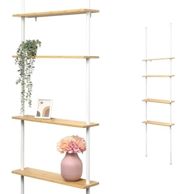 Afbeelding van bremermann Telescopische wandplank met 4 planken van bamboe (wit)