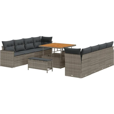 Afbeelding van vidaXL 11 delige Tuin Sofa Set met Kussens Grijs Poly Rattan Acacia