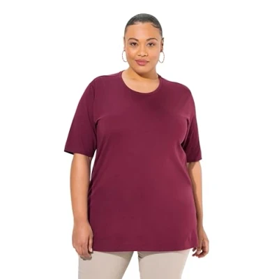 Afbeelding van Ulla Popken Dames grote maten plus size T shirt, ronde hals, relaxed, halve mouwen, Donkere bessen, 66/68 NL