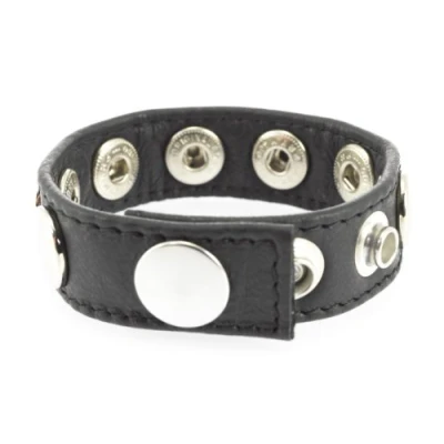 Afbeelding van Rimba Bondage Play Leren cockring / penis strap versierd met metalen studs verstelbaar