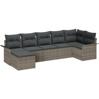 Afbeelding van vidaXL 7 delige tuinsofa set met kussens in grijs poly rattan