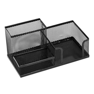 Afbeelding van LEVIATAN bureau organizer, pennenhouder, pennenkoker, tafel organizer van metaal, bureauplank met notitiehouder, mesh, 205 x 103 98 mm, zwart