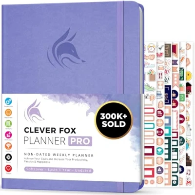 Afbeelding van Clever Fox Planner PRO Wekelijkse &amp; maandelijkse Life om de productiviteit, het tijdmanagement en behalen van uw doelen te verhogen Organizer, Ongedateerd, A4 Formaat Lavendel