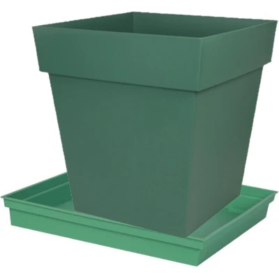 Afbeelding van Bloempot Toscane vierkant kunststof donkergroen L39 x B39 H39 cm inclusief onderschaal L33 B33 Plantenpotten
