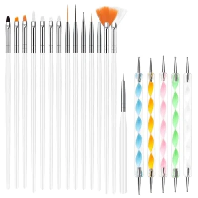 Afbeelding van URAQT Nail Art Brushes Set, 15 stuks acryl nagelborstel schilderpen en 5 nagel stippelgereedschapsset, nagelpenset nagelkunstschilderontwerper voor doe het zelf professioneel gebruik