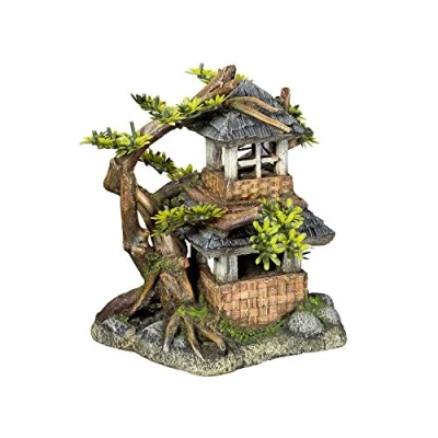 Afbeelding van Nobby Aquarium Ornament Huis Bonsai Planten Bruin Groen Grijs 17,5 x 15,5 19,8 cm