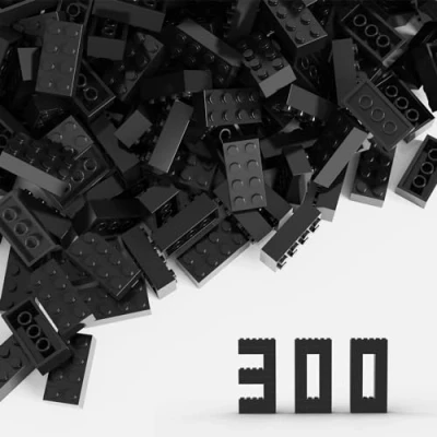 Afbeelding van 2 x 4 klassieke bulk baksteenblok, 300 stuks zwarte bouwstenen, compatibel met LEGO 3001 onderdelen en onderdelen, creatieve set grote merken (kleur: