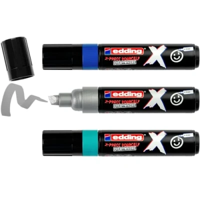 Afbeelding van edding 6900 X multimarker set van 3 blauw, turquoise, zilver voor alle ondergronden geschikt beitelpunt 2 10 mm vegan inkt gemaakt gerecycled plastic lokaal geproduceerd in Duitsland