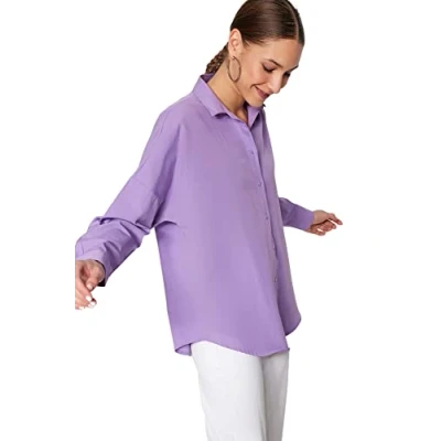 Afbeelding van Trendyol Lichtblauw Katoenen Oversized Geweven Overhemd Met Brede Pasvorm Twoss22Go0669