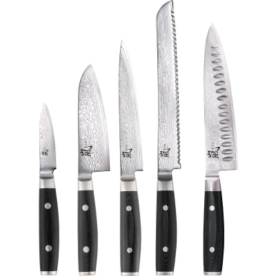 Afbeelding van Yaxell Ran Messenset 5 delig 69 Lagen Damaststaal VG10 Staal 61 HRC Canvas Micarta Heft