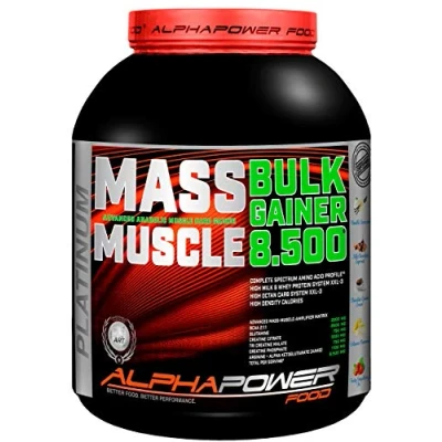 Afbeelding van ALPHAPOWER FOOD Maas Whey, Muscle Weight Gainer I Mega, spiermassa en spieropbouw eiwitten eiwitten, koolhydraten poeder shake voor hardgainer, 2 kg hazelnoot toffee + creatine, Bcaa, MCT olie