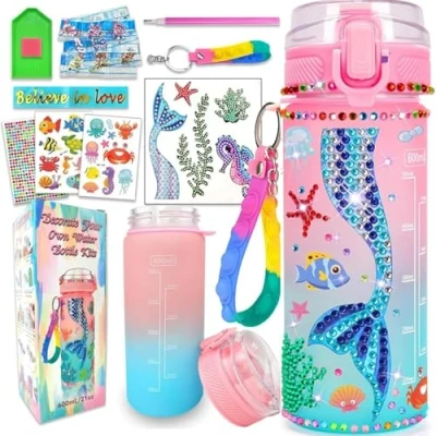 Afbeelding van JoyJoyful Cadeau voor meisjes van 5, 6, 7, 8, 9, 10 jaar, 600 ml, zeemeermin, drinkfles, spelletjes 4 vrouwelijk, diamantschilderij, creatieve knutselsets kinderen,