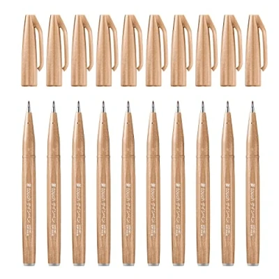 Afbeelding van Pentel SES15C E2X Brush Sign Pen lichtbruin, vezelpen, penseelachtige punt, 10 stuks