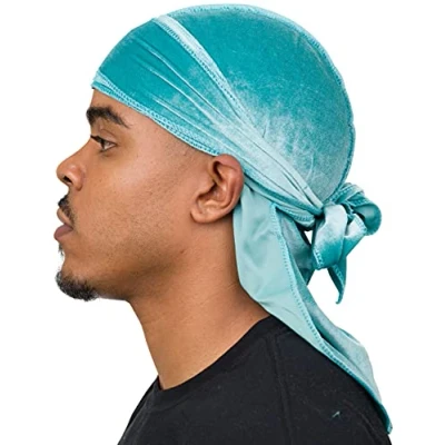 Afbeelding van Veeta Superior Velvet Durag Zachte Fluwelen Durags voor Mannen &amp; Vrouwen, Lange Dubbele Brede Banden, Zijdeachtige Liner, Drievoudig Gestikt, mintgroen, One size