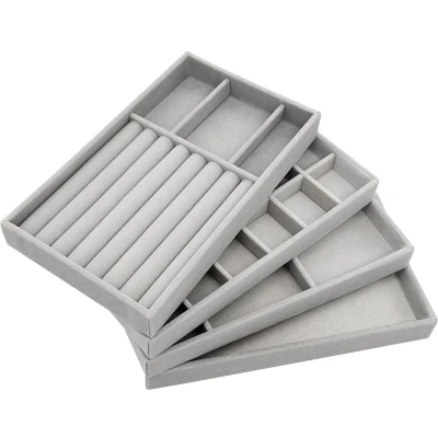 Afbeelding van Sieradenbakje stapelbare sieradenorganizer met lade voor oorbellen halskettingen ringen 4 stuks grijs