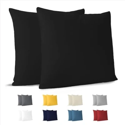 Afbeelding van Dreamzie Kussensloop (Set van 2) Zwart Katoen Voor Kussens 80 x cm 100% Jersey Beddengoed Dubbel Bed Kussenbeschermer Bestendig en Hypoallergeen