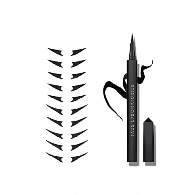 Afbeelding van HAUS LABORATORIES By Lady Gaga: EYE ARMOR KIT Vloeibare eyeliner pen in zwart en Wingtip stickers, flexibele nauwkeurige viltpunt voor langdurige Wing lidstreken 2 delige set
