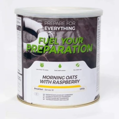 Afbeelding van Fuel Your Preparation Pap haver met pittige frambozen stukken. Bevriezen gedroogd. 25 jaar houdbaarheid grote tin 15 porties