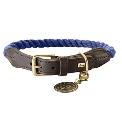 Afbeelding van HUNTER LIST Hondenhalsband, touw, leer, maritiem, duurzaam, weerbestendig, soepel, 50 (S M), donkerblauw