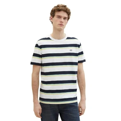 Afbeelding van TOM Tailor Gestreiftes Tshirt print, Heren, Maat: Medium, White navy multi bold stripe